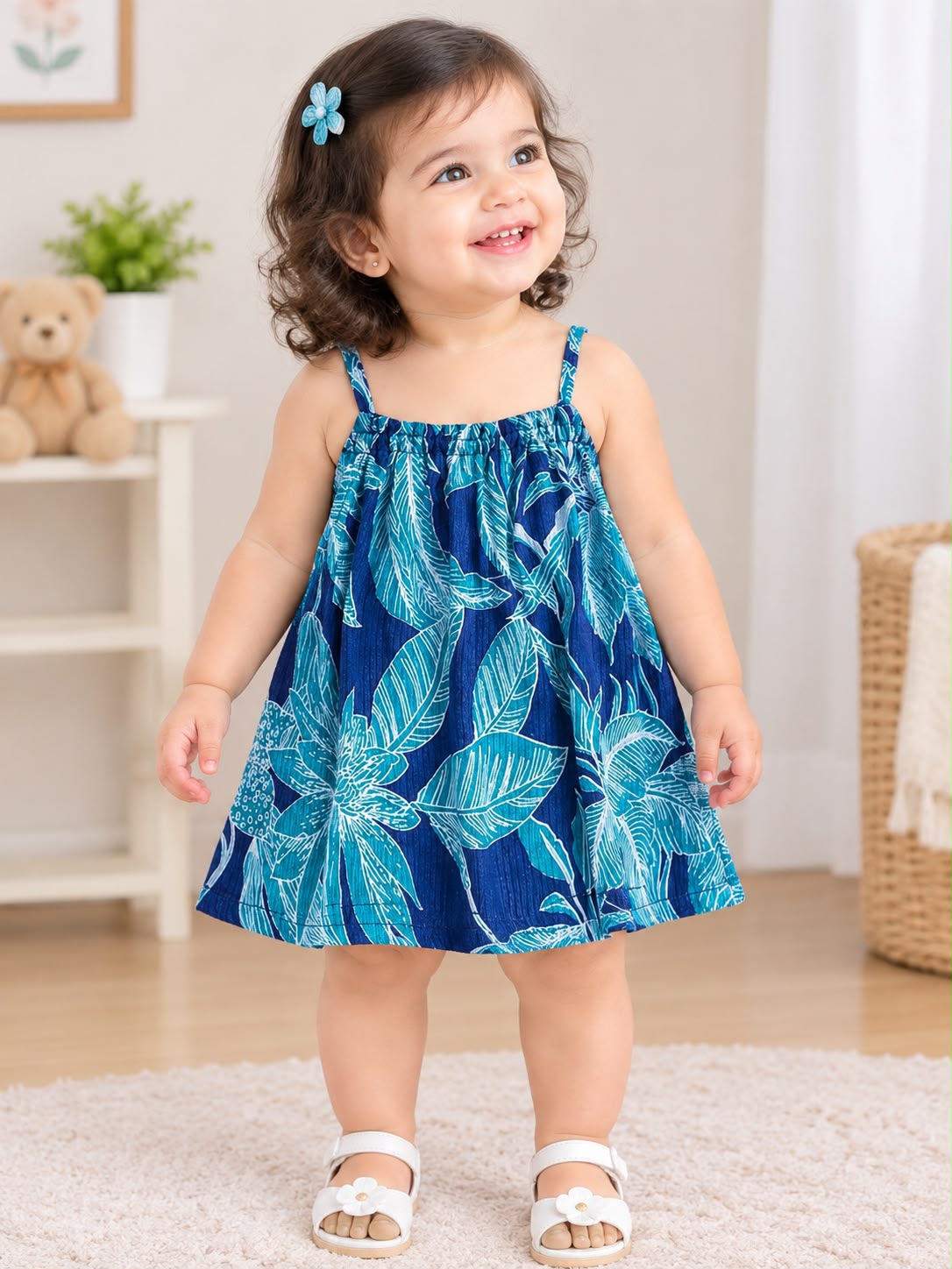 Blue Leaf Print Top