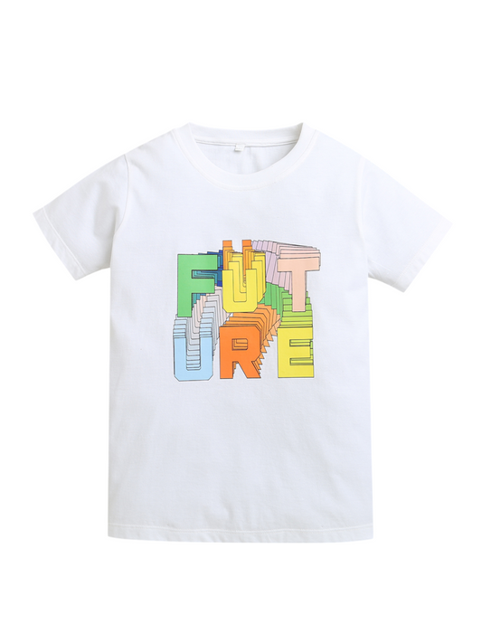 White Future Print Half Sleeve Pure Cotton Boys T-shirt