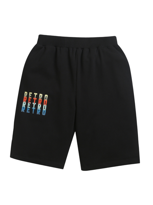 Black Retro Print Boys Shorts