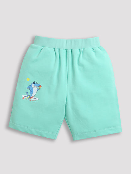 Mint Green Shark & Ice cream Print Boys Shorts