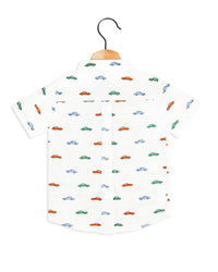White All Over Car Print Boys casual shirt
