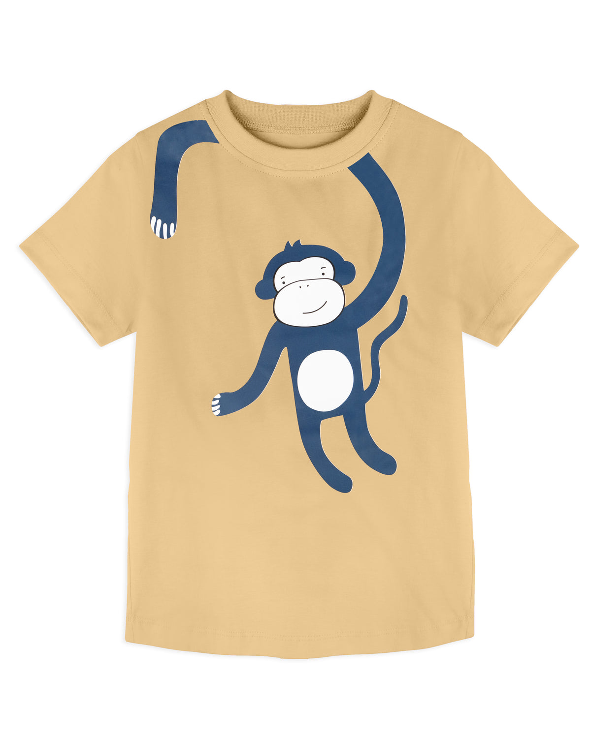 Beige Playful Monkey Print Half Sleeve T-Shirt - Main Image