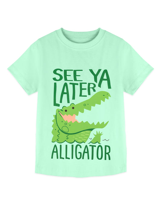 Light Green Alligator Print Half Sleeve Boys T-Shirt