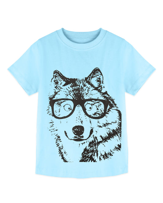 Sky Blue Dog with Specs Print Half Sleeve Boys T-Shirt
