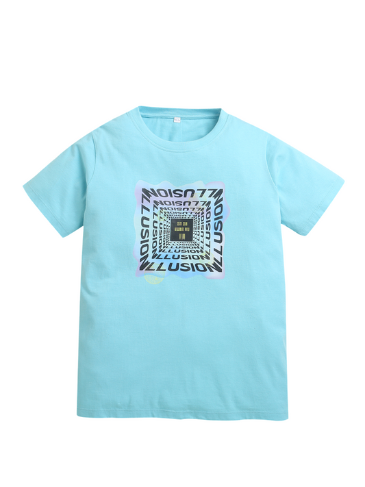 Sky Blue Illusion Print Pure Cotton Boys T-shirts