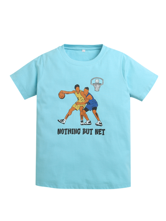 Sky Blue Basket Ball Players Print Half Sleeve Boys T-shirt