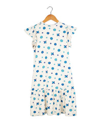Girls White Printed Galaxy Short Sleeve Dress