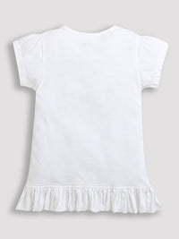 White Half Sleeve Pineapple Patch Cotton Girls T-shirt