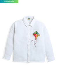 White Kite Embroidery Boys Shirt