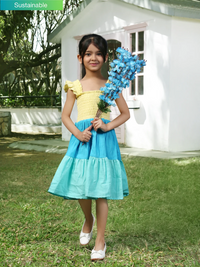 Yellow Blue Green Smocked Sleeveless Pure Cotton Dress Girls Summer Frock