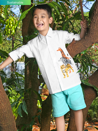 White 3 Animal Printed Full Sleeve Pure Cotton Shirt