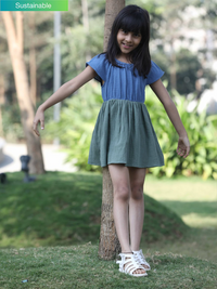 Blue & Olive Green Half Sleeve Color Block Soft Cotton Dress
