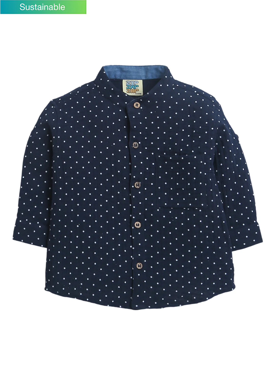 Navy Blue with White Polka Double Cloth Boys Shirt