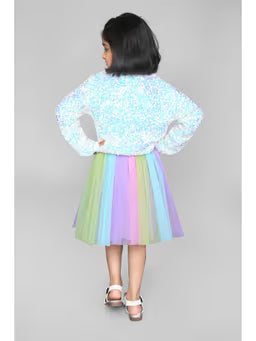 Zipper Jacket with Rainbow Color Skirt Full Sleeve Knit Jersey