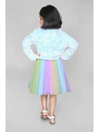 Zipper Jacket with Rainbow Color Skirt Full Sleeve Knit Jersey