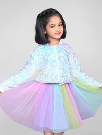 Zipper Jacket with Rainbow Color Skirt Full Sleeve Knit Jersey