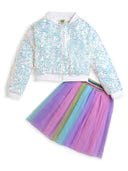 Zipper Jacket with Rainbow Color Skirt Full Sleeve Knit Jersey