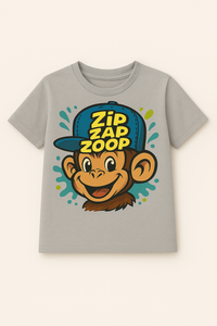 Grey ZipZapZoop Monkey Cap Print Half Sleeve T-Shirt
