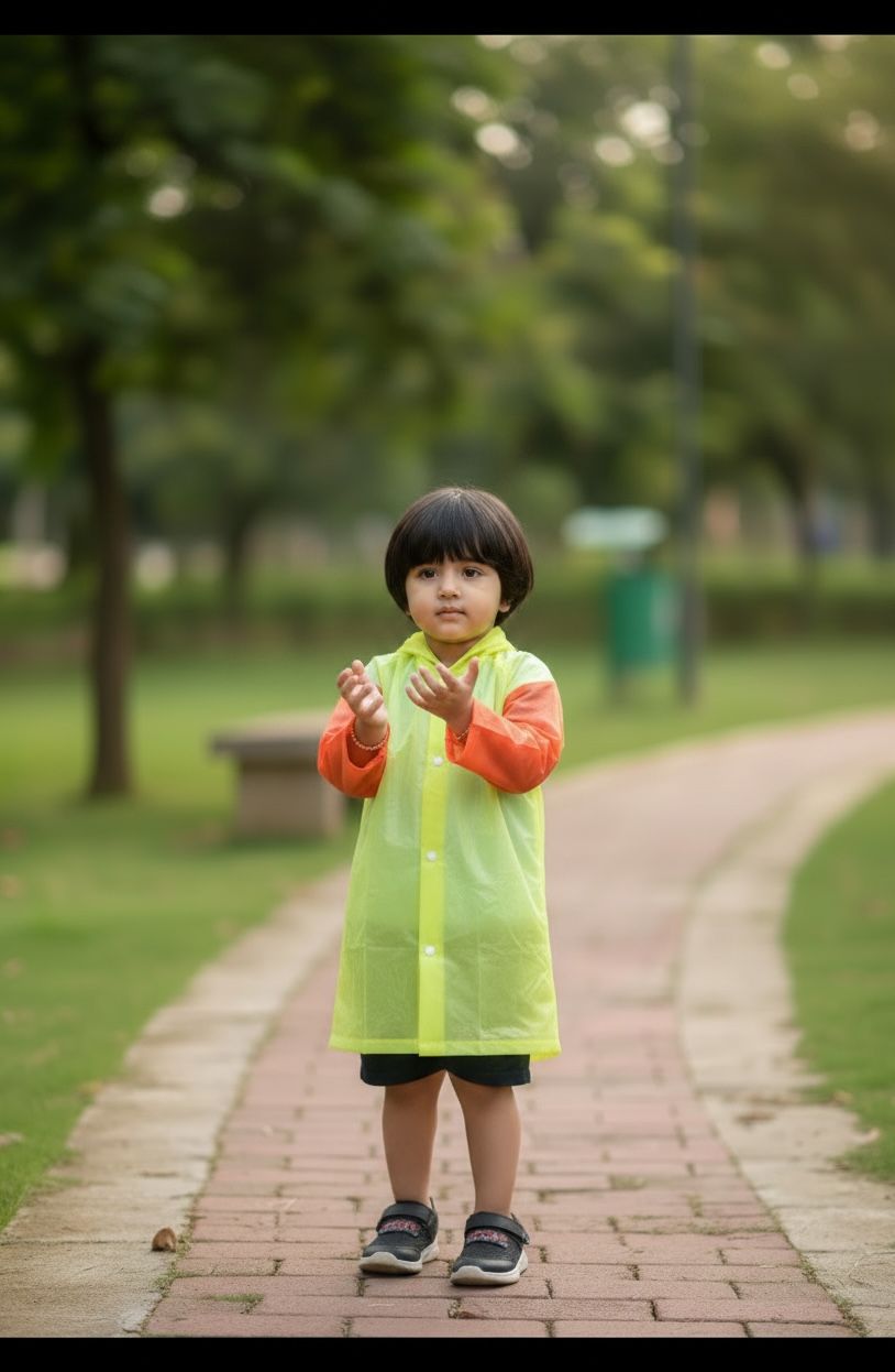 Kids' Dual-Tone Hooded Raincoat – Bright Neon & Orange